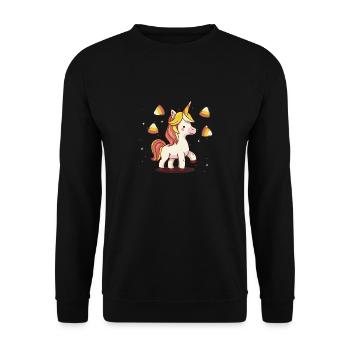 Einhorn Candy Corn Halloween Party Trick Or Treat - Unisex Pullover - Schwarz - Vorne - Alina (178cm) & Michal (187cm)