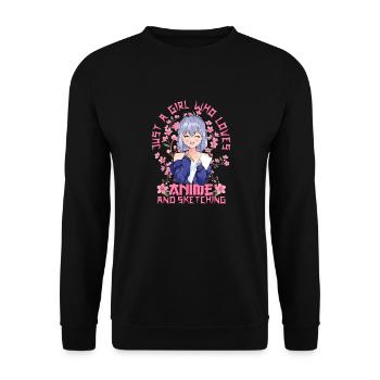 Anime And Sketching Girl - Kitschy Sakura Cherry - Unisex Sweatshirt - black - Front - Alina (178cm) & Michal (187cm)