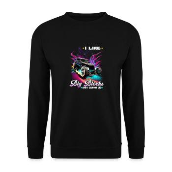 Hot Rod I Like Big Blocks, Retro Muscle Car Rat - Unisex Pullover - Schwarz - Vorne - Alina (178cm) & Michal (187cm)