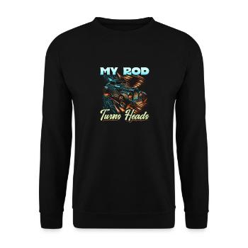 My Hot Rod Turns Heads, Retro Muscle Car Hot Rod - Unisex Pullover - Schwarz - Vorne - Alina (178cm) & Michal (187cm)