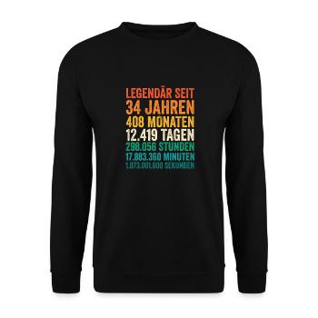 34 Jahre Vierunddreißigster Geburtstag - Unisex Pullover - Schwarz - Vorne - Alina (178cm) & Michal (187cm)