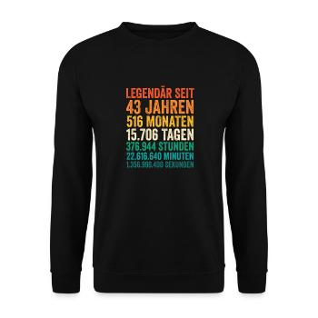 43 Jahre Fünfundvierzigster Geburtstag - Unisex Pullover - Schwarz - Vorne - Alina (178cm) & Michal (187cm)