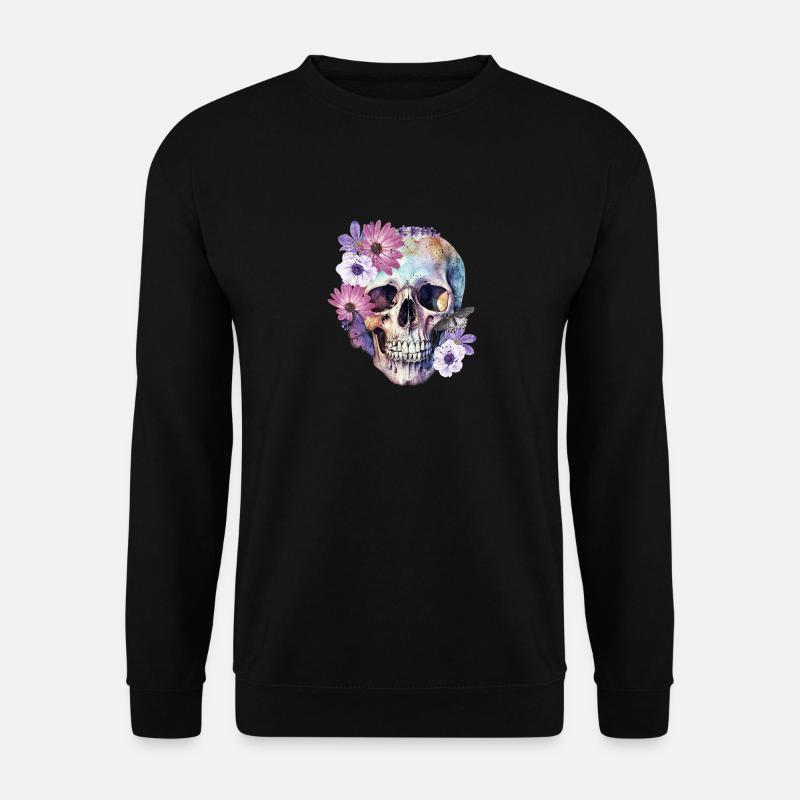 Fleurs de papillon d’Halloween à crâne floral - Sweat-shirt Unisexe - noir