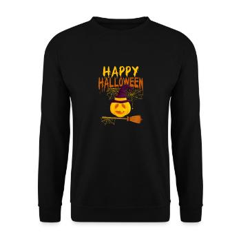 Happy Halloween Kürbisliebhaber Kürbisse Spooky - Unisex Pullover - Schwarz - Vorne - Alina (178cm) & Michal (187cm)