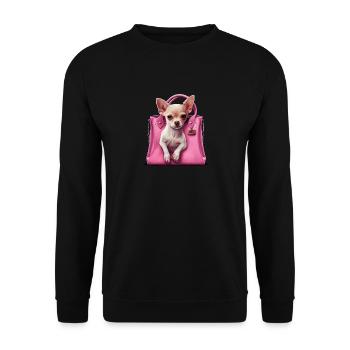 Pink Chihuahua | Rosa Handtasche Welpe Girlie - Unisex Pullover - Schwarz - Vorne - Alina (178cm) & Michal (187cm)
