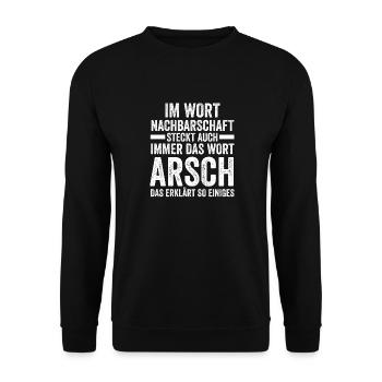 Einzug Umzug Nachbarn Nachbar - Unisex Pullover - Schwarz - Vorne - Alina (178cm) & Michal (187cm)