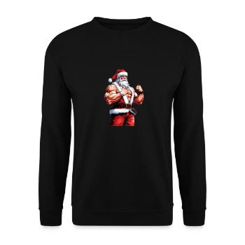 Santa's Swole Season: Weihnachts-Bodybuilder - Unisex Pullover - Schwarz - Vorne - Alina (178cm) & Michal (187cm)