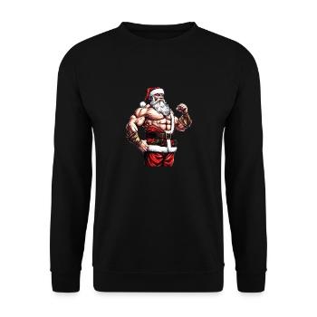 Jacked Santa: Weihnachts-Bodybuilder für Festive Wo - Unisex Pullover - Schwarz - Vorne - Alina (178cm) & Michal (187cm)