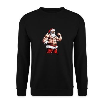 Sleighin' the Gains: Weihnachtsmann Bodybuilder Weihnachten - Unisex Pullover - Schwarz - Vorne - Alina (178cm) & Michal (187cm)