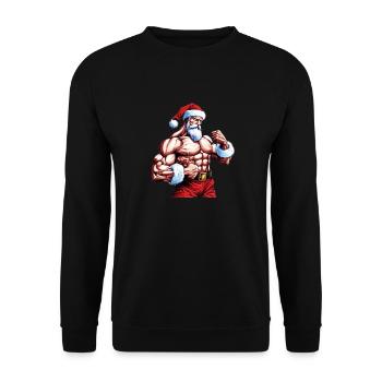 Santa's Fit Crew: Weihnachts-Bodybuilder für Fitnessstudio DE - Unisex Pullover - Schwarz - Vorne - Alina (178cm) & Michal (187cm)