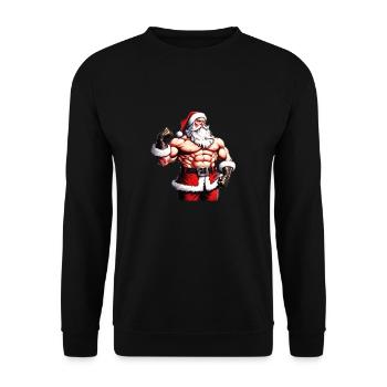 Santa the Strongman: Weihnachtliche Bodybuilder-Kleidung - Unisex Pullover - Schwarz - Vorne - Alina (178cm) & Michal (187cm)