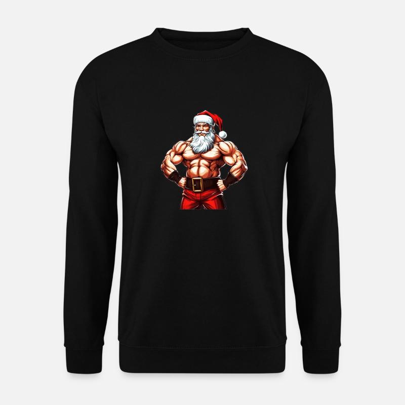 Santasaurus Flex: Weihnachts-Bodybuilder mit Weihnachtsmann - Unisex Pullover - Schwarz