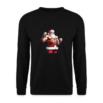 Holiday Muscle: Bodybuilder de Noël avec le Père Noël - Sweat-shirt Unisexe - noir - Devant - Alina (178cm) & Michal (187cm)