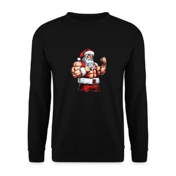 Santa's Bulk Crew: Weihnachts-Bodybuilder Santa Mus - Unisex Pullover - Schwarz - Vorne - Alina (178cm) & Michal (187cm)