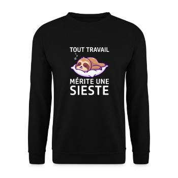 Tout travail mérite une sieste - drôle paresseux - Sweat-shirt Unisexe - noir - Devant - Alina (178cm) & Michal (187cm)