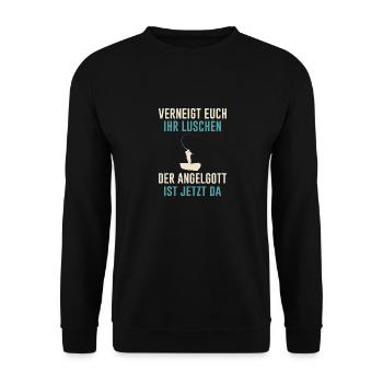 Angler Angeln lustige Sprüche Geschenk - Unisex Pullover - Schwarz - Vorne - Alina (178cm) & Michal (187cm)
