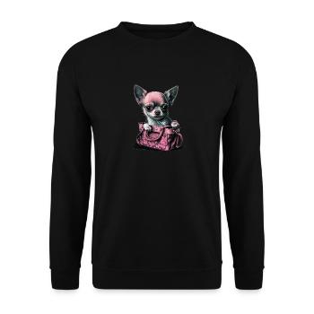 Pink Chihuahua | Rosa Handtasche Welpe Girlie - Unisex Pullover - Schwarz - Vorne - Alina (178cm) & Michal (187cm)