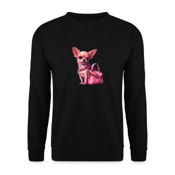 Pink Chihuahua | Rosa Handtasche Welpe Girlie - Unisex Pullover - Schwarz - Vorne - Alina (178cm) & Michal (187cm)