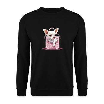 Pink Chihuahua | Rosa Handtasche Welpe Girlie - Unisex Pullover - Schwarz - Vorne - Alina (178cm) & Michal (187cm)