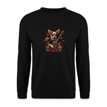 Chihuahua | Aloha Ukulele Hawaii Gitarre Lustiger - Unisex Pullover - Schwarz - Vorne - Alina (178cm) & Michal (187cm)