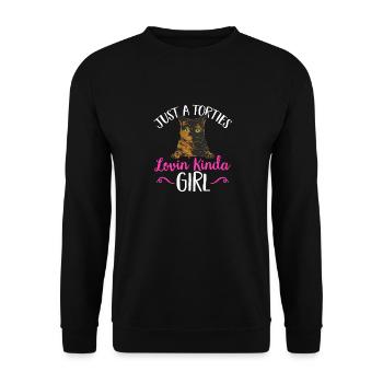 Schildpatt Katze Tortoiseshell Cat Tortie - Unisex Pullover - Schwarz - Vorne - Alina (178cm) & Michal (187cm)