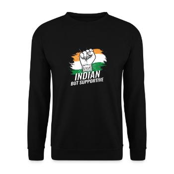 Not Indian But Supportive India Flag Country - Unisex Pullover - Schwarz - Vorne - Alina (178cm) & Michal (187cm)