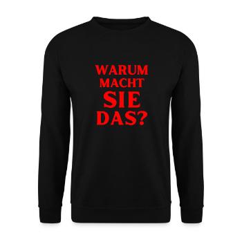 warum macht sie das Spruch Englisch Sprache - Unisex Pullover - Schwarz - Vorne - Alina (178cm) & Michal (187cm)