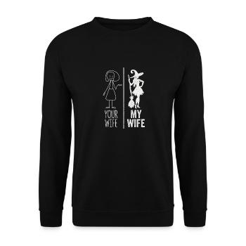 Deine Frau Meine Frau Halloween Hexe Party Hexen - Unisex Pullover - Schwarz - Vorne - Alina (178cm) & Michal (187cm)