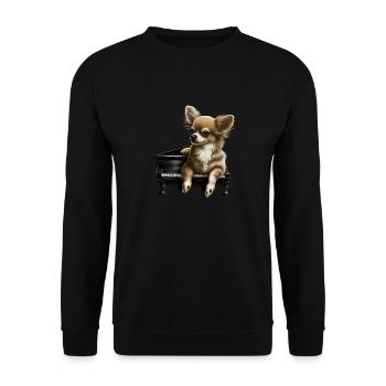 Chihuahua spielt Klavier Piano Klassische Musik - Unisex Pullover - Schwarz - Vorne - Alina (178cm) & Michal (187cm)