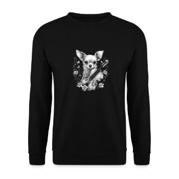 Chihuahua | Aloha Ukulele Hawaii Gitarre Lustiger - Unisex Pullover - Schwarz - Vorne - Alina (178cm) & Michal (187cm)