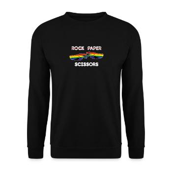 Stein Papier Schere Lustig Lesbisch Stolz LGBT Cool - Unisex Pullover - Schwarz - Vorne - Alina (178cm) & Michal (187cm)