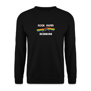 Stein Papier Schere Lustig Lesbisch Stolz LGBT Niedlich - Unisex Pullover - Schwarz - Vorne - Alina (178cm) & Michal (187cm)