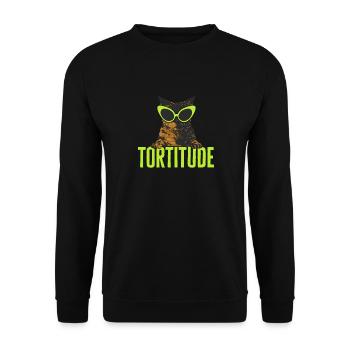 Schildpatt Katze Tortoiseshell Cat Tortie - Unisex Pullover - Schwarz - Vorne - Alina (178cm) & Michal (187cm)