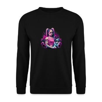 Pink Chihuahua | Fitness Girl Gym Sport Dumbbell - Unisex Sweatshirt - black - Front - Alina (178cm) & Michal (187cm)
