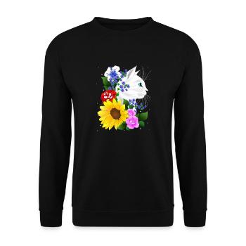 Katze Kater Kitten Blumen Blüten Katzen Cat - Unisex Pullover - Schwarz - Vorne - Alina (178cm) & Michal (187cm)