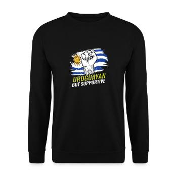 Not Uruguayan But Supportive Uruguay Flag Country - Unisex Sweatshirt - black - Front - Alina (178cm) & Michal (187cm)
