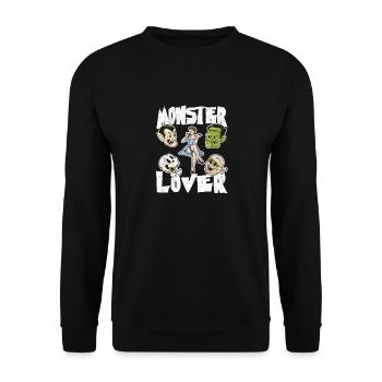 Monster Liebhaber Skelett Lustig Halloween Party - Unisex Pullover - Schwarz - Vorne - Alina (178cm) & Michal (187cm)