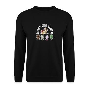 Monster Liebhaber Skelett Lustig Halloween Party - Unisex Pullover - Schwarz - Vorne - Alina (178cm) & Michal (187cm)