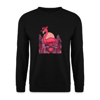 Cowboy Tier Western Country Lustiger Flamingo - Unisex Pullover - Schwarz - Vorne - Alina (178cm) & Michal (187cm)