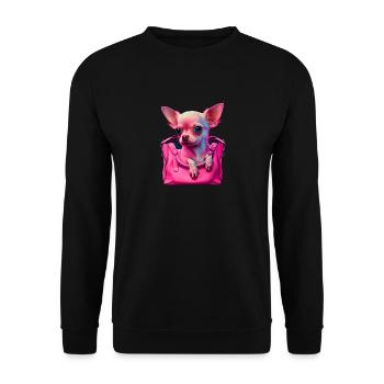 Pink Chihuahua | Rosa Handtasche Welpe Girlie - Unisex Pullover - Schwarz - Vorne - Alina (178cm) & Michal (187cm)