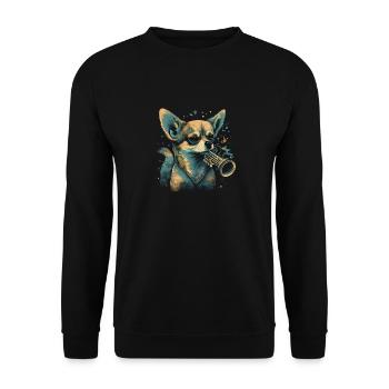 Chihuahua | Saxophone Musique Groupe Chien Drôle - Sweat-shirt Unisexe - noir - Devant - Alina (178cm) & Michal (187cm)