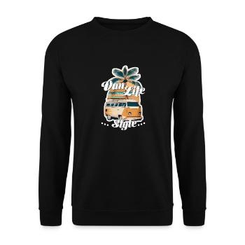 Van-Lifestyle-Stil - Wohnmobil - Unisex Pullover - Schwarz - Vorne - Alina (178cm) & Michal (187cm)