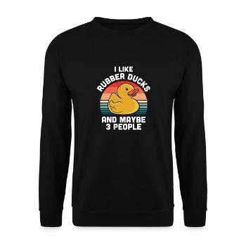 Retro I Like Rubber Ducks And Maybe 3 People Ducki - Unisex Pullover - Schwarz - Vorne - Alina (178cm) & Michal (187cm)
