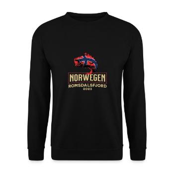Angelurlaub Angeltour in Norwegen Romsdalsfjord - Unisex Pullover - Schwarz - Vorne - Alina (178cm) & Michal (187cm)