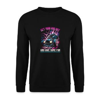 Hot Rod, Sortez votre canne, Retro Muscle Car Femmes - Sweat-shirt Unisexe - noir - Devant - Alina (178cm) & Michal (187cm)