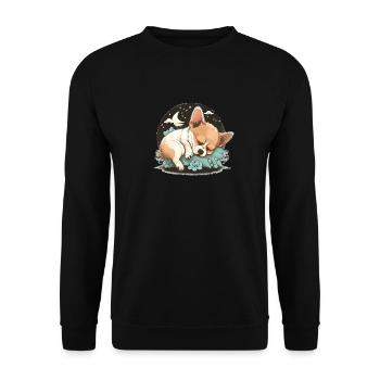Chihuahua | Schlaf Nacht Pyjama Sonntag Niedlich - Unisex Pullover - Schwarz - Vorne - Alina (178cm) & Michal (187cm)