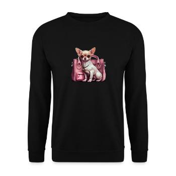 Pink Chihuahua | Rosa Handtasche Welpe Girlie - Unisex Pullover - Schwarz - Vorne - Alina (178cm) & Michal (187cm)