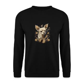 Chihuahua | Aloha Ukulélé Hawaï Guitare Chien - Sweat-shirt Unisexe - noir - Devant - Alina (178cm) & Michal (187cm)