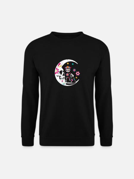Zuckerschädel Katze Mond Dia De Los Muertos Lustig - Unisex Pullover - Schwarz