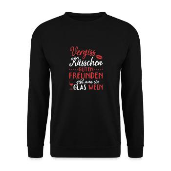 Vergiss Küsschen, guten Freunden gibt man Wein - Unisex Pullover - Schwarz - Vorne - Alina (178cm) & Michal (187cm)